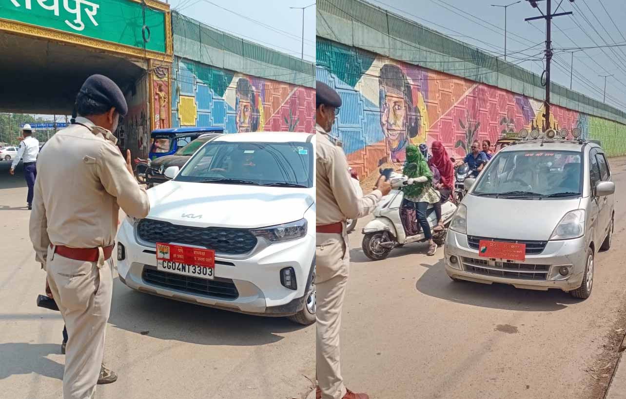 एक्शन मोड़ में दिख रही रायपुर पुलिस, वाहनों से निकाले पदनाम वाले नंबर प्लेट