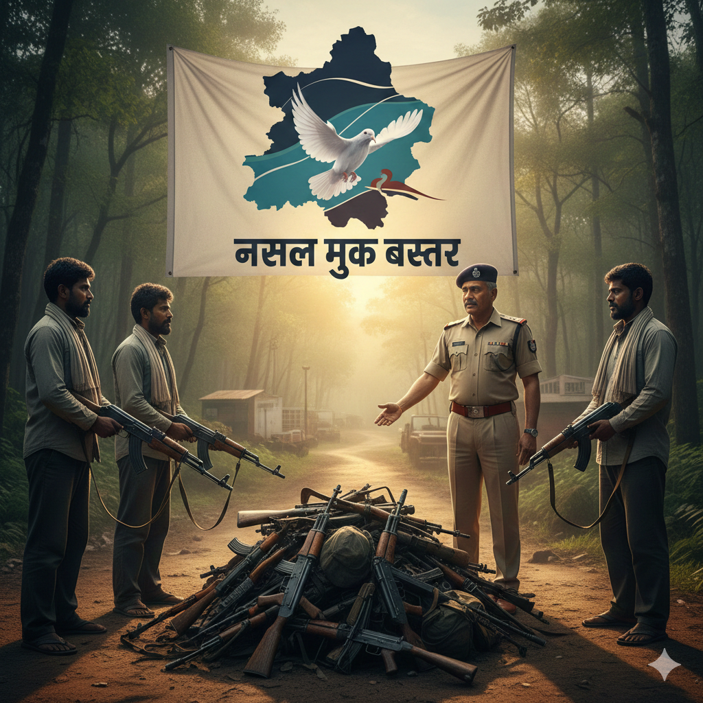 नक्सल मुक्त बस्तर की दिशा में एक और निर्णायक कदम : चार इनामी माओवादियों ने किया आत्मसमर्पण