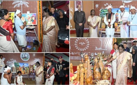 जनजातीय परंपराओं और संस्कृति पर आधारित भव्य प्रदर्शनी का राष्ट्रपति मुर्मु ने किया अवलोकन
