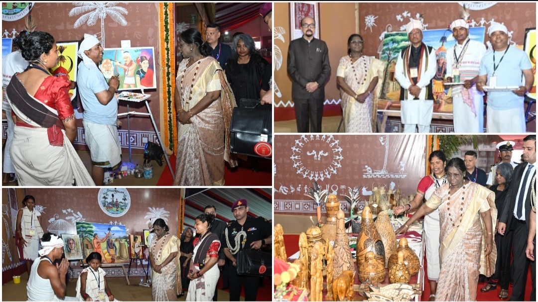 जनजातीय परंपराओं और संस्कृति पर आधारित भव्य प्रदर्शनी का राष्ट्रपति मुर्मु ने किया अवलोकन