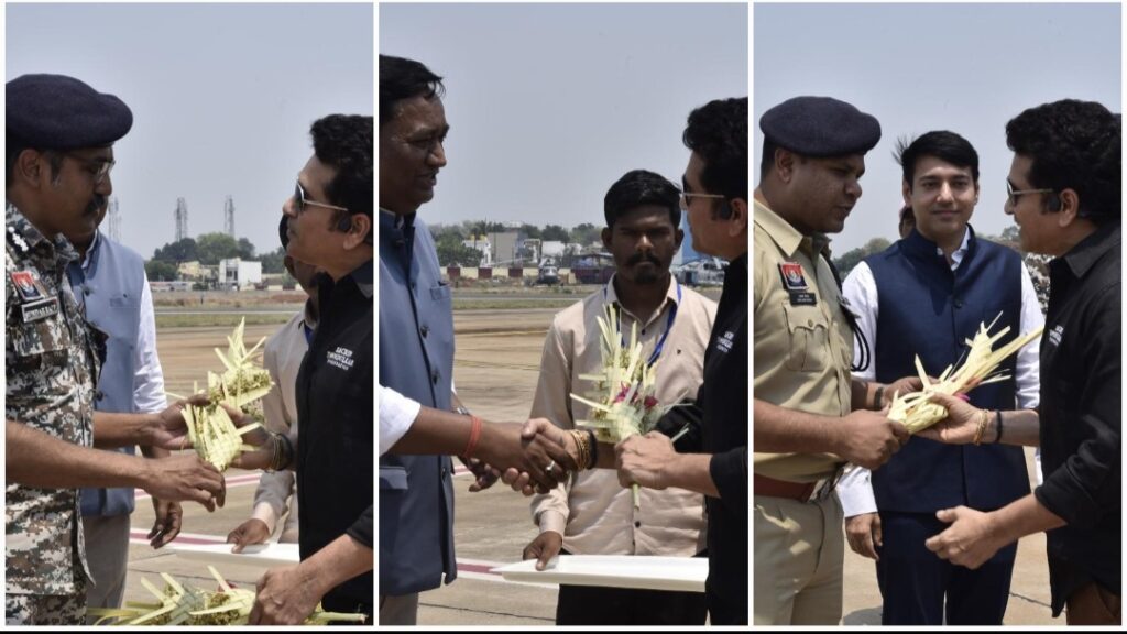 भारत रत्न सचिन तेंदुलकर का एयरपोर्ट में आत्मीय स्वागत